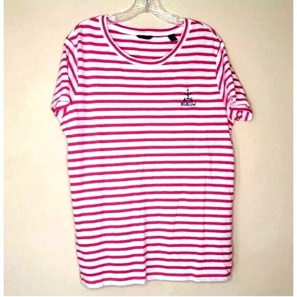 Scotch & Soda Tee Women's Size XL Pink White Ams. Blauw Stripe T- Shirt - Picture 1 of 12